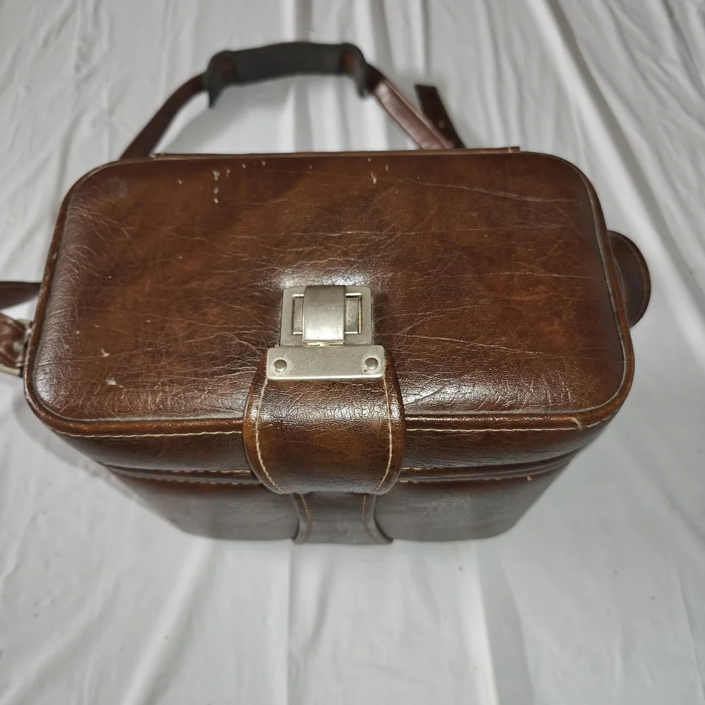 Vintage Brown Faux Leather Case with Buckle Strap Camera Storage Case